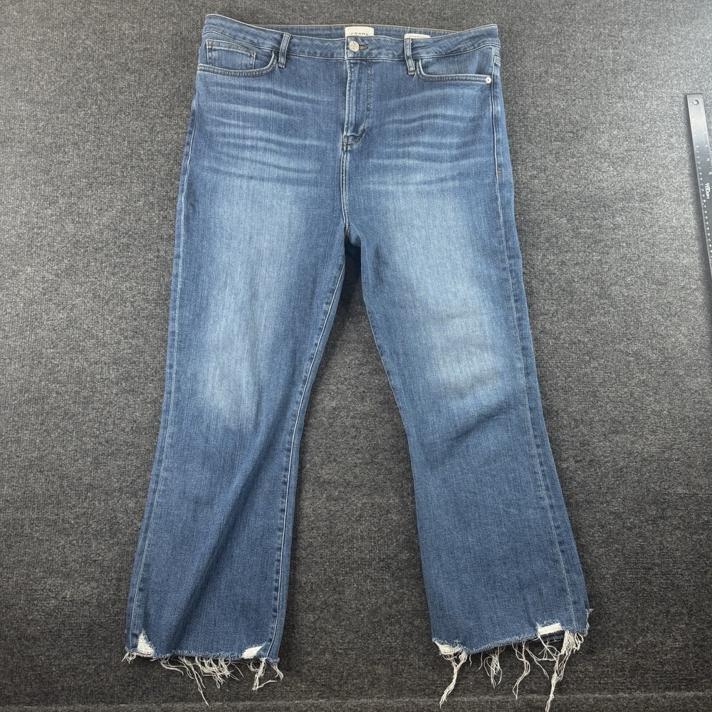 Frame Denim Le Crop Mini Boot Jeans 34 Women Dark Wash Raw Hem Ankle Length EUC